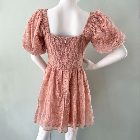 Adelyn Rae Blush Pink Floral Puff Sleeve Mini Baby Doll Tea Dress size Small - Picture 4 of 13